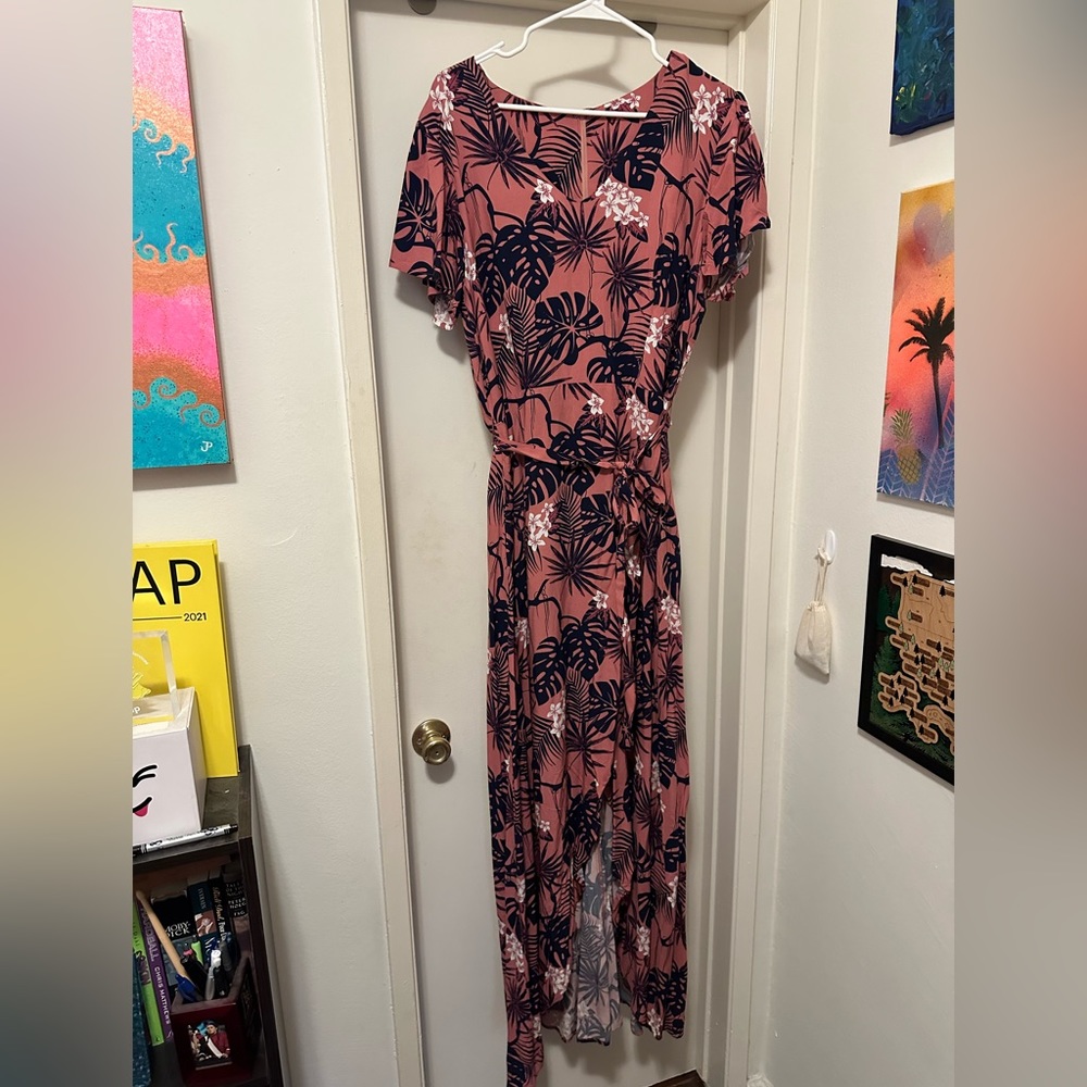 ModCloth Pink tropical maxi dress